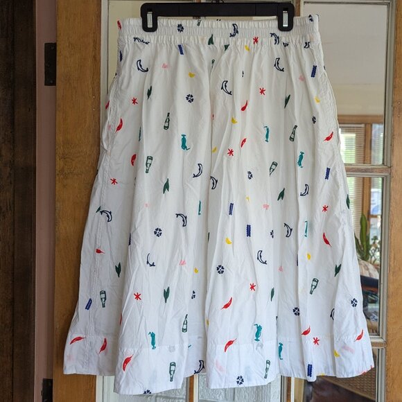 Madewell Embroidered Drawstring Circle Skirt in Summer Friday, Size Large - Picture 2 of 16